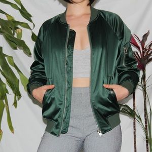 SOLD - NEW - Unif x Urban Outfitters Emerald Green Satin Bomber Jacket, Size S